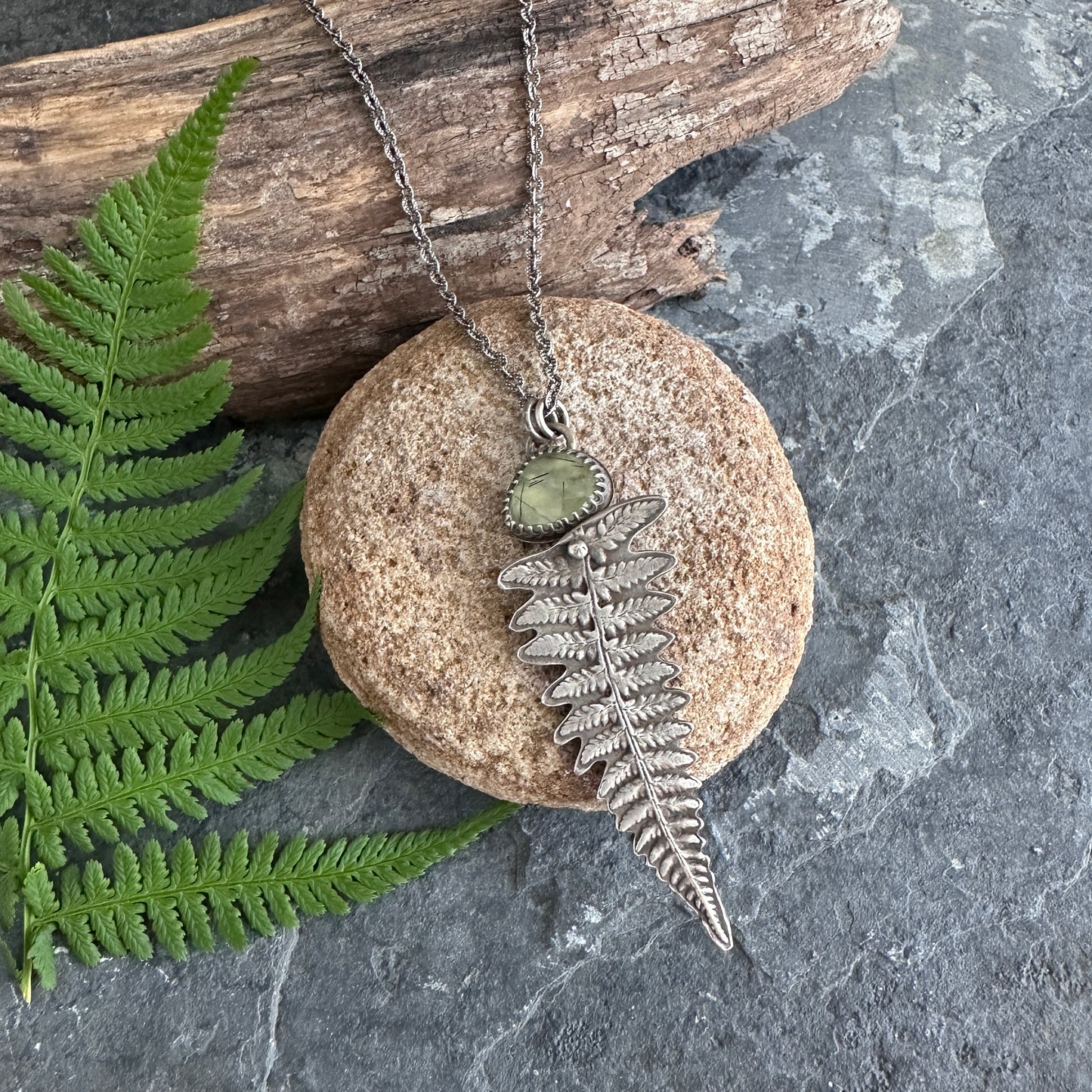 Woodland Fern Necklace with Prehnite