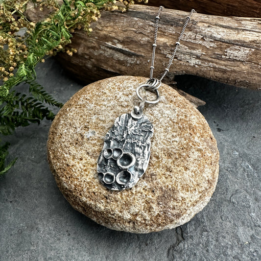 Sterling Silver Cup Lichen on Bark Necklace