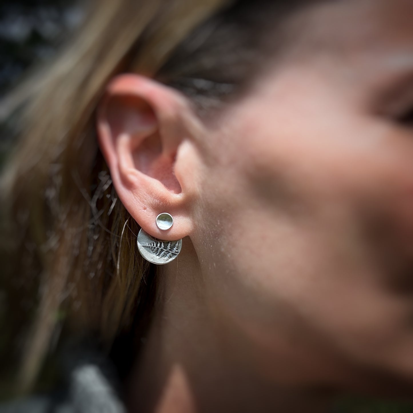 Small Botanical Ear Jacket Earrings with Cup Lichen Studs