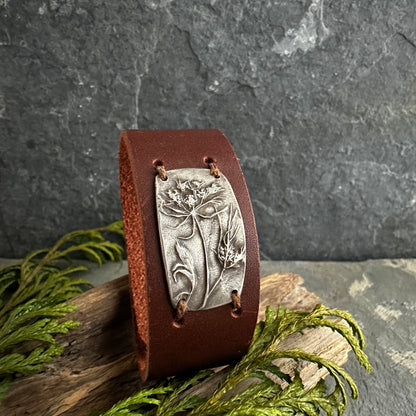 Queen Anne’s Lace Floral Leather Cuff Bracelet