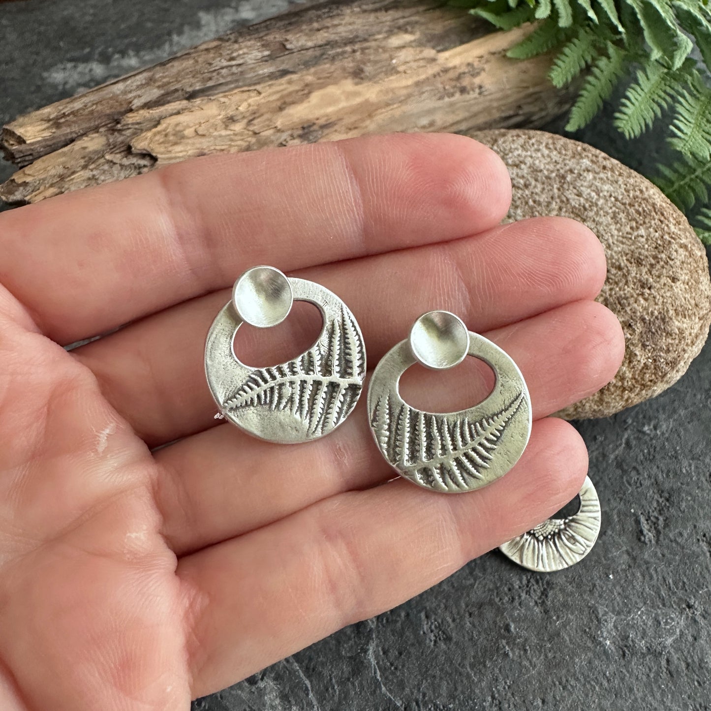 Large Botanical Ear Jacket Earrings with Cup Lichen Studs