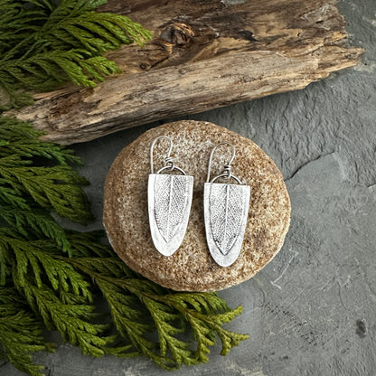 Sterling Silver Sage Leaf Shield Earrings