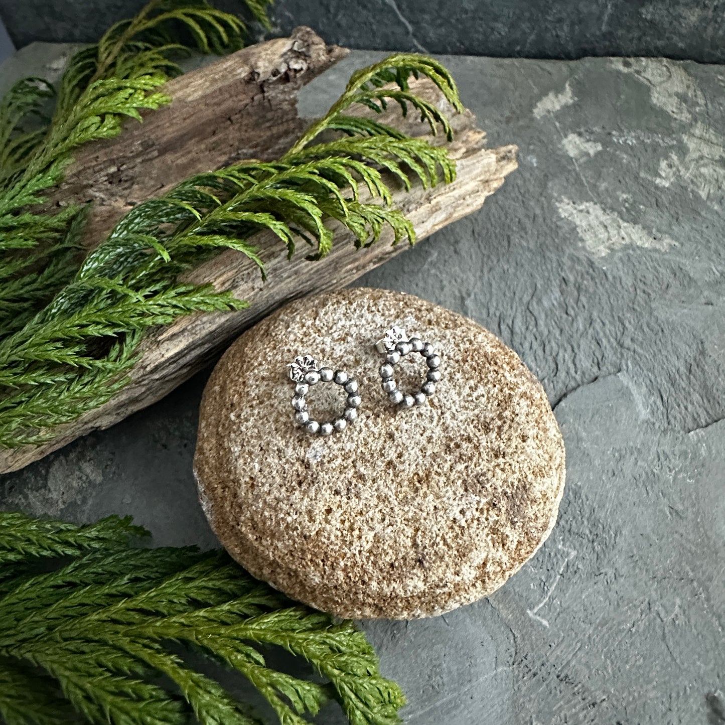 Sterling Silver Bead Wire Circle Post Earrings