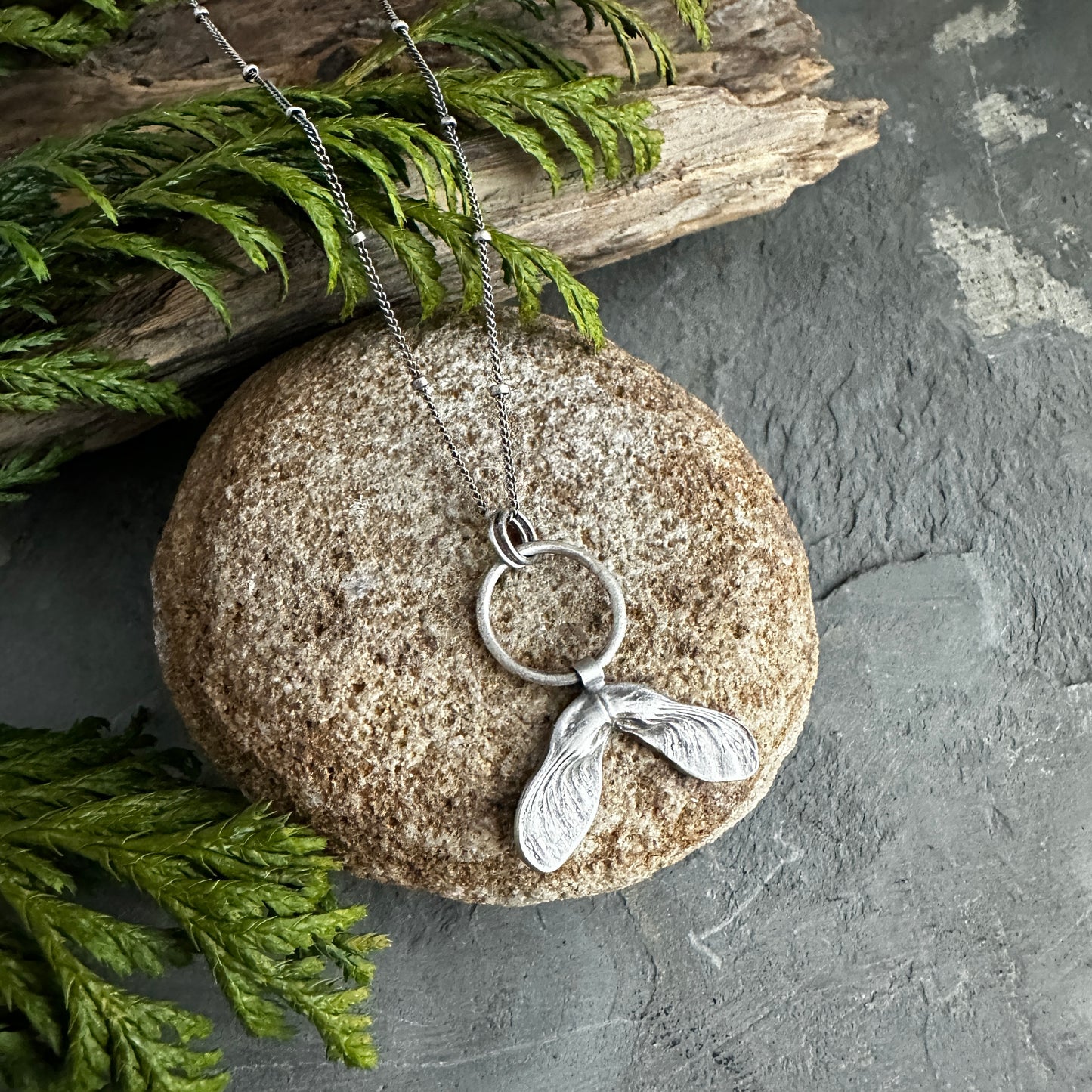 Sterling Silver Maple Seed Necklace