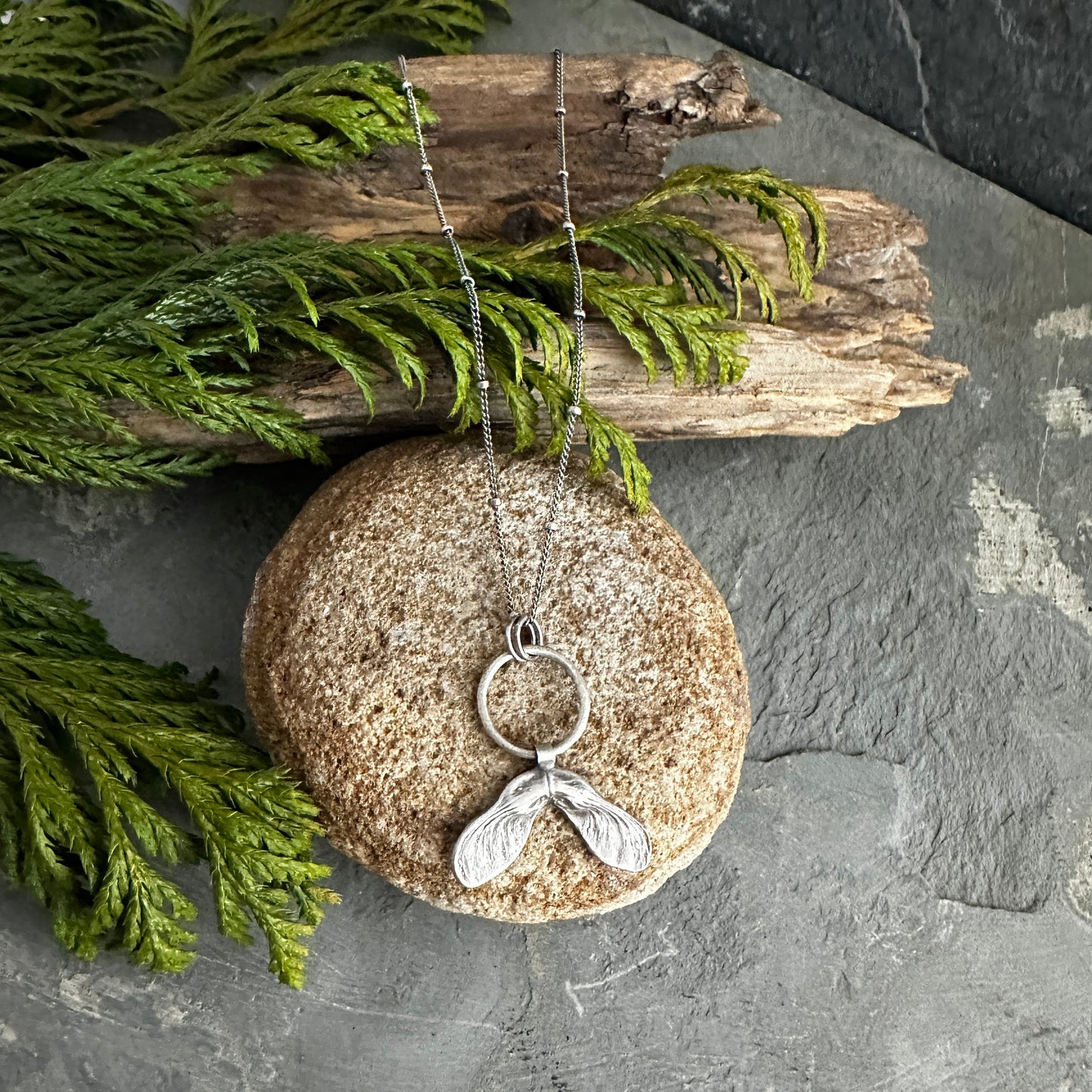 Sterling Silver Maple Seed Necklace