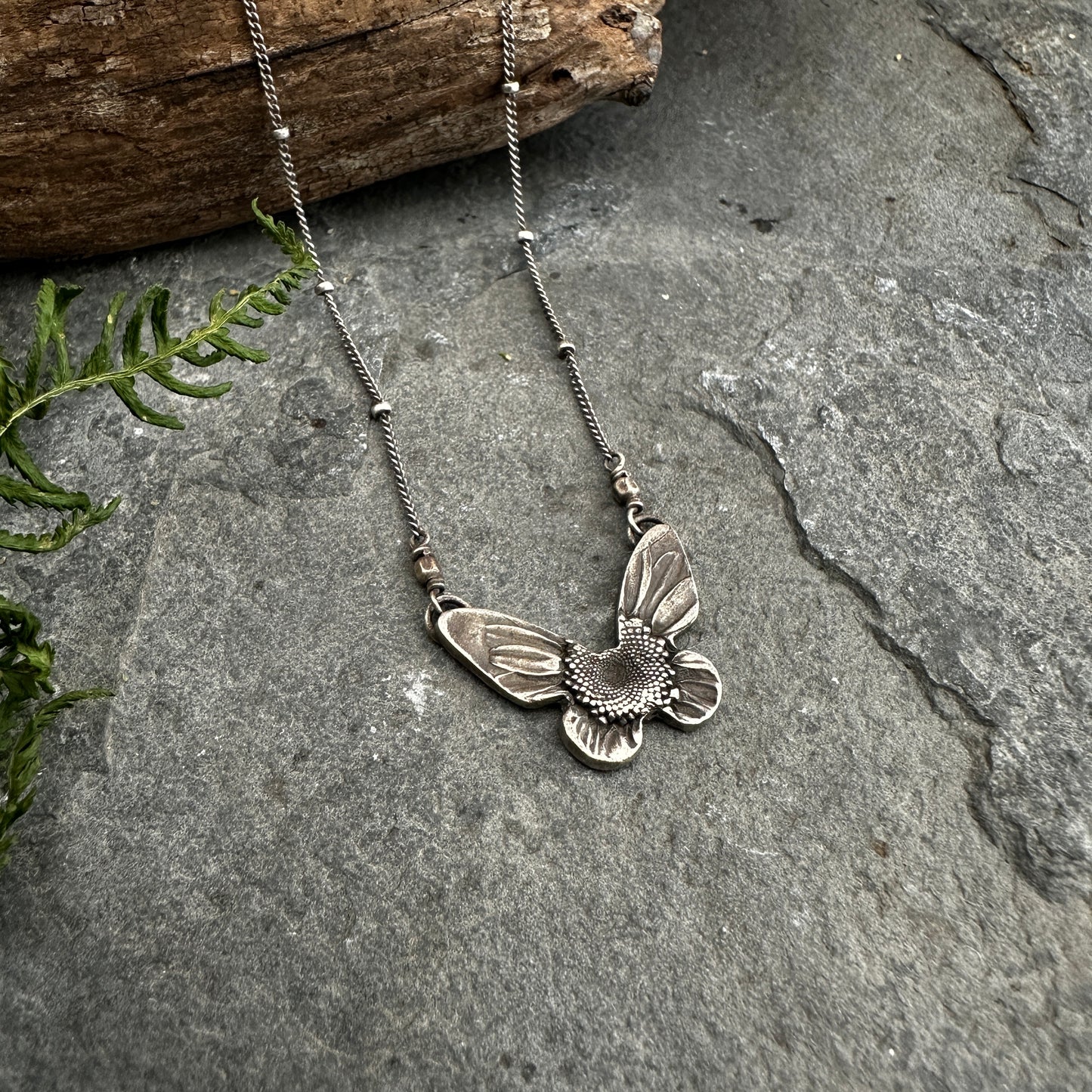 Sterling Silver Daisy Butterfly Necklace
