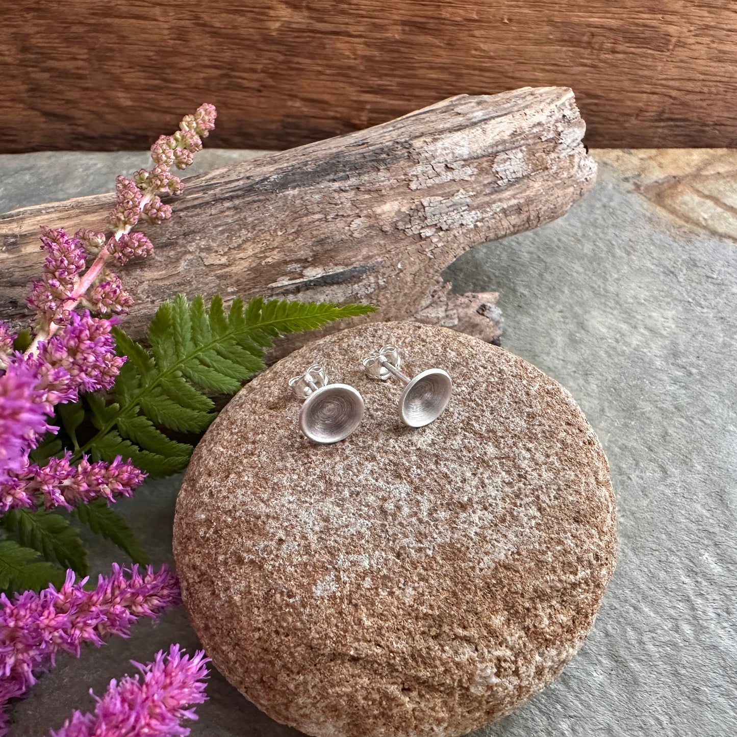 Sterling Silver Cup Lichen Post Earrings