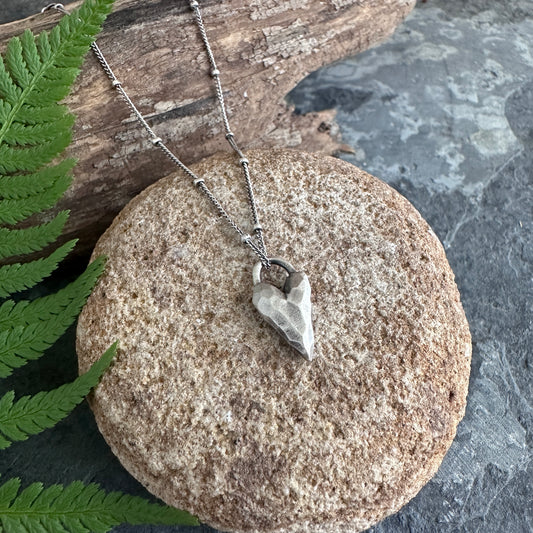 Sterling Silver Carved Heart Necklace | Hand-Carved Oxidized Heart Pendant