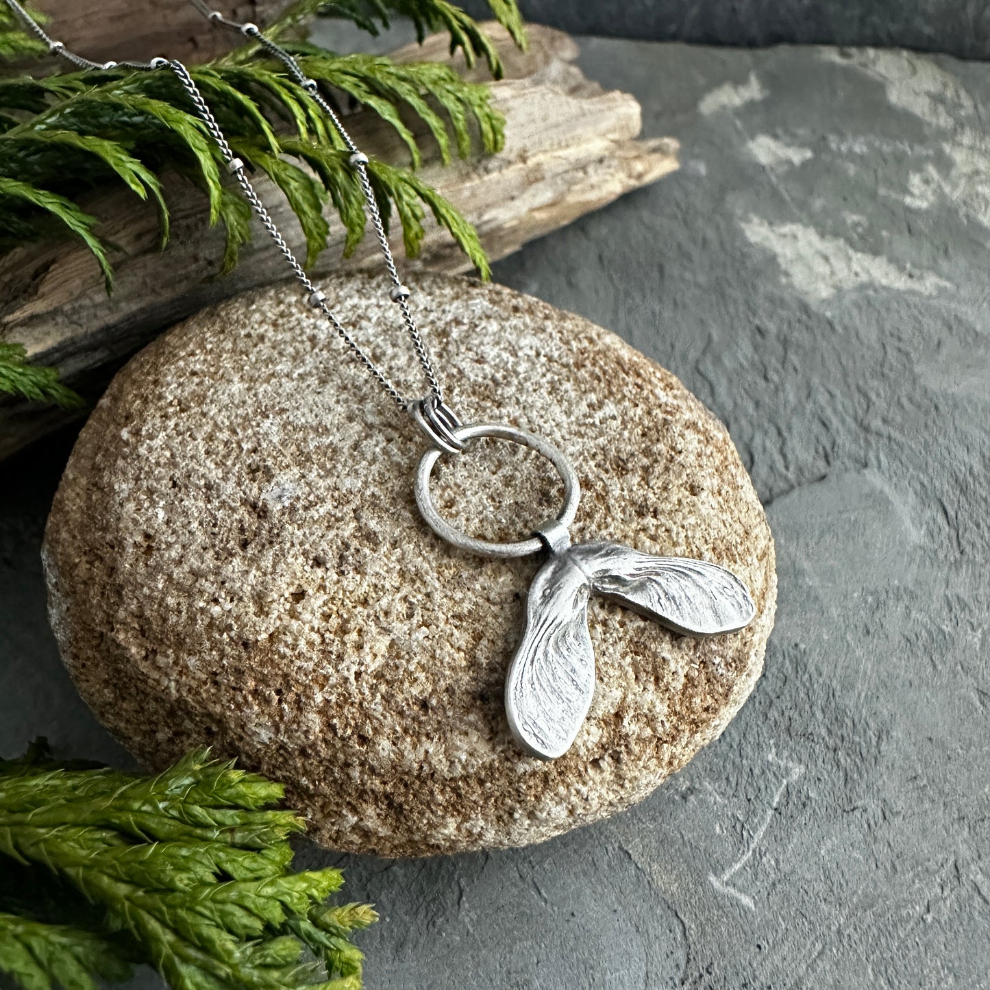 Sterling Silver Maple Seed Necklace