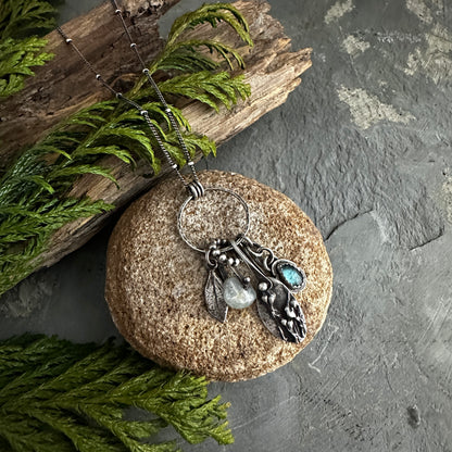 Moss Spores Charm Necklace with Kyanite