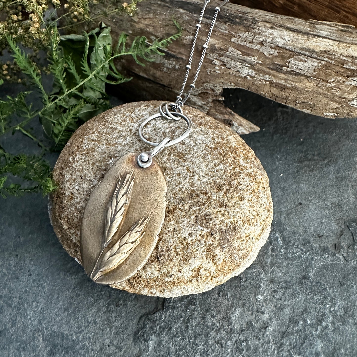 Bronze Orchard Grass on Sterling Silver Chain