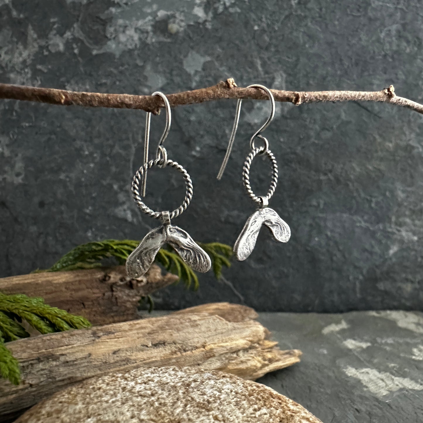 Sterling Silver Maple Seed Earrings