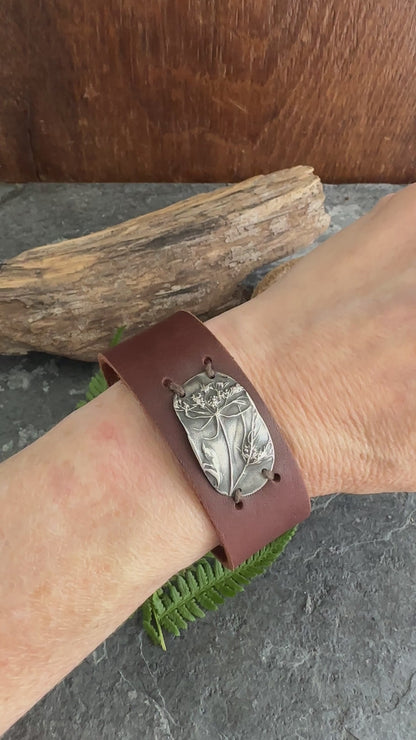 Queen Anne’s Lace Floral Leather Cuff Bracelet